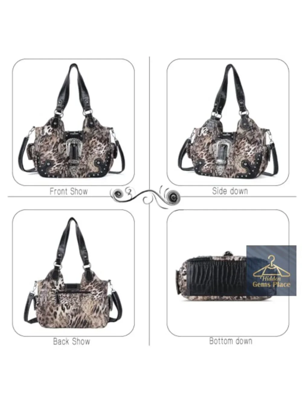 Vegan Leather Hobo Bag Crossbody Shoulder Purse with Metal Studs Large Capacity